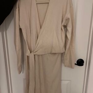 Cream Wrap Sweater Dress